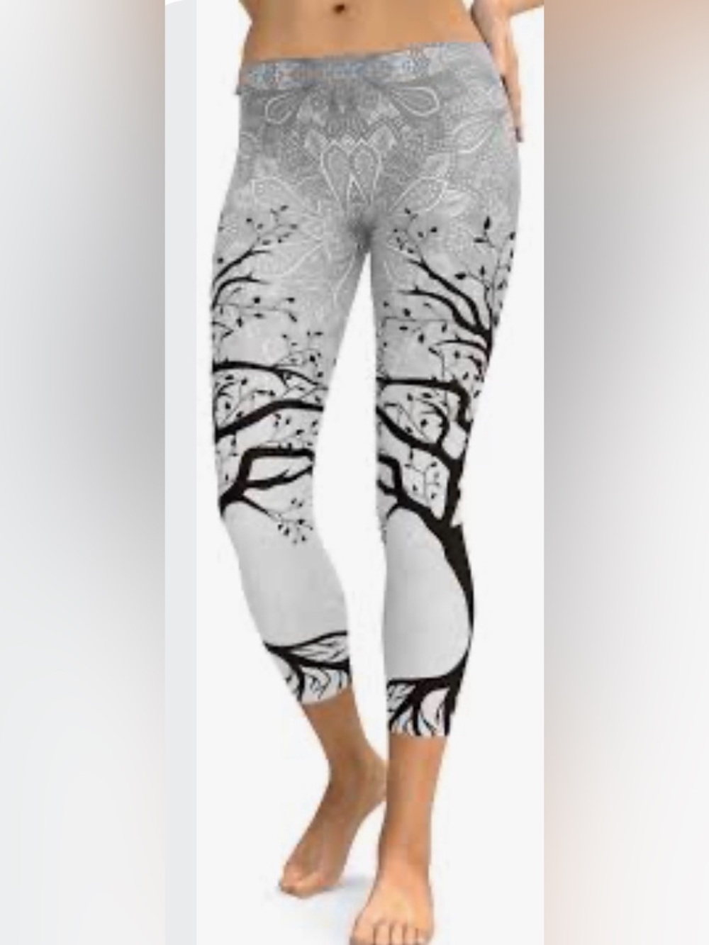 Gearbunch Women’s Black & White Tree Print Leggings